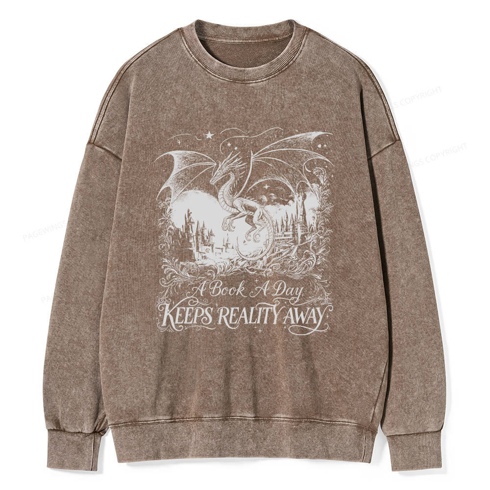 Pagewings A Book A Day Keeps Reality Away Washed Sweatshirt