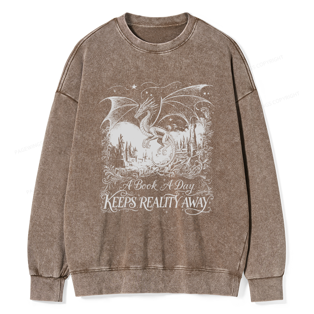 Pagewings A Book A Day Keeps Reality Away Washed Sweatshirt