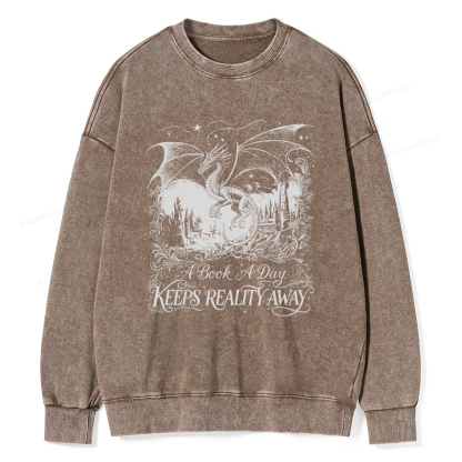 Pagewings A Book A Day Keeps Reality Away Washed Sweatshirt
