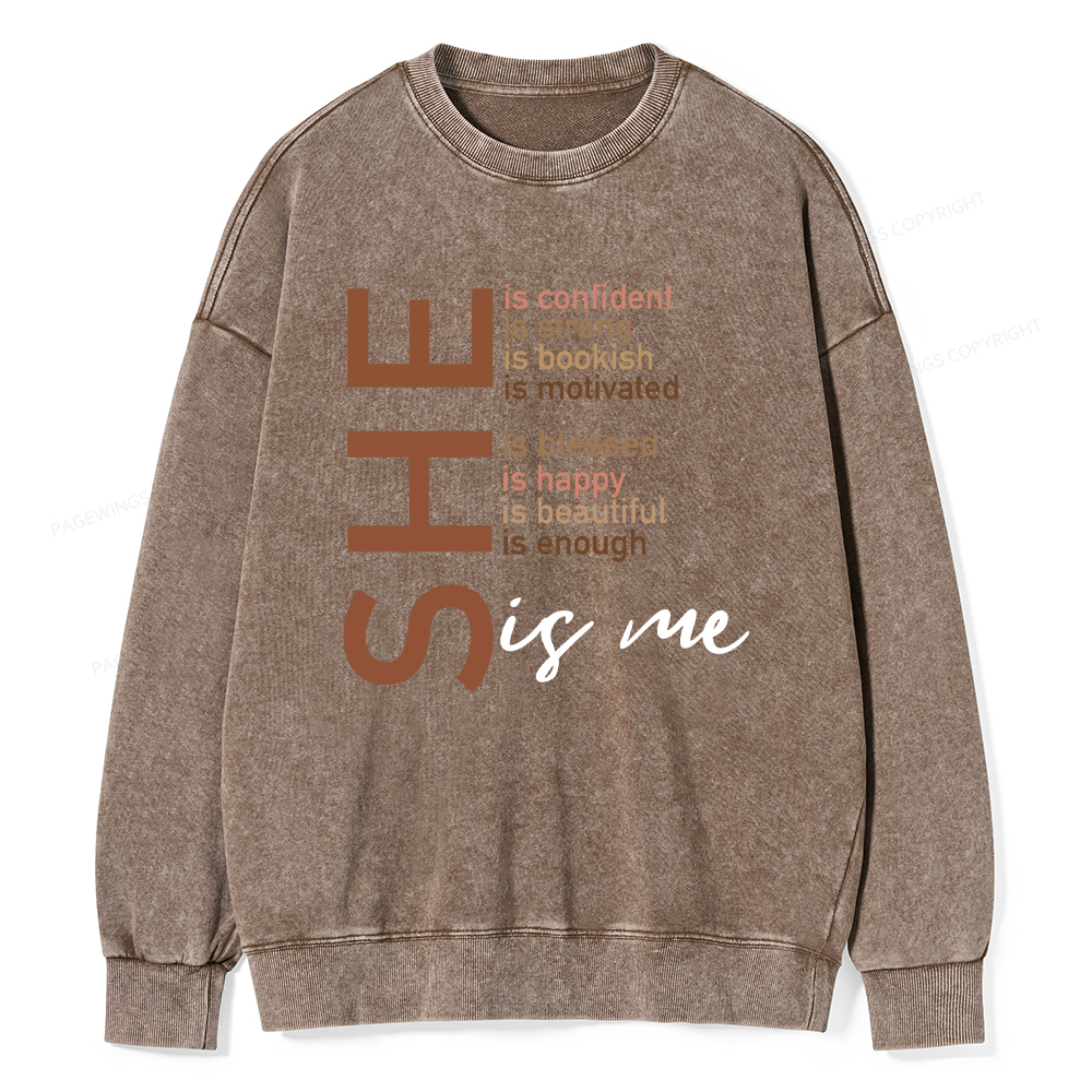 Pagewings Black Women She Is Me Washed Sweatshirt