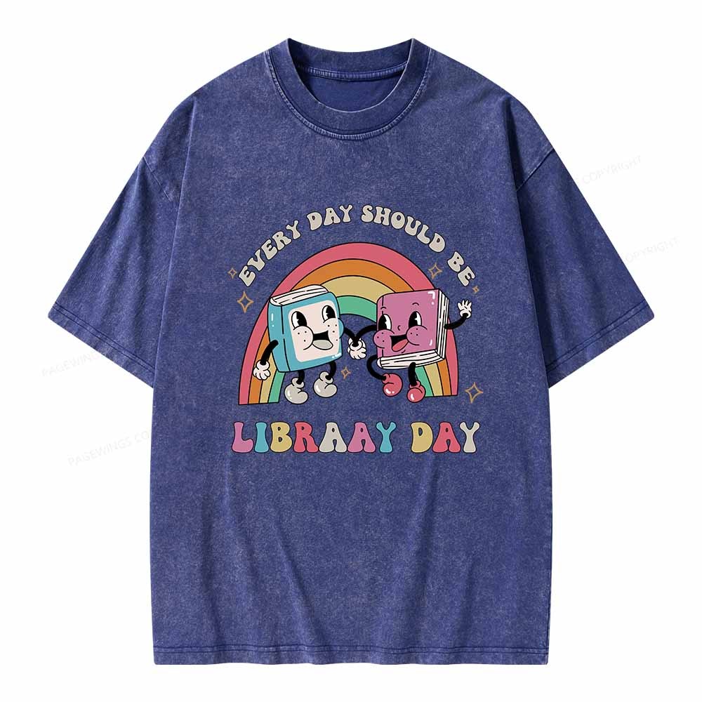 Pagewings Every Day Should be Library Day Unisex Washed T-shirt