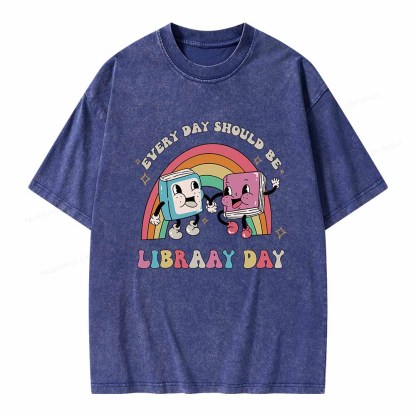 Pagewings Every Day Should be Library Day Unisex Washed T-shirt