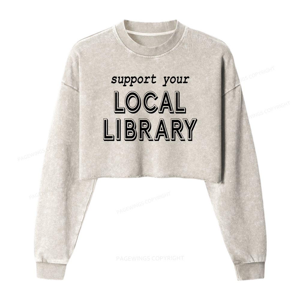 Pagewings Support Your Local Library Washed Crop Sweatshirt