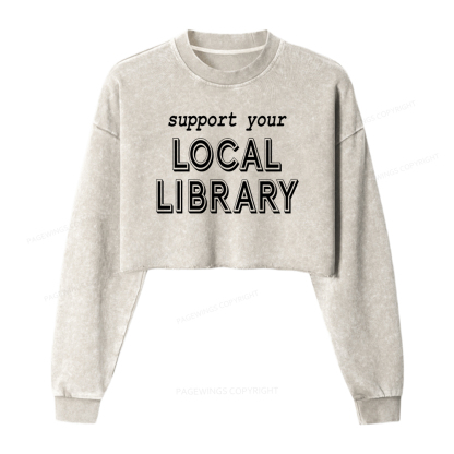 Pagewings Support Your Local Library Washed Crop Sweatshirt