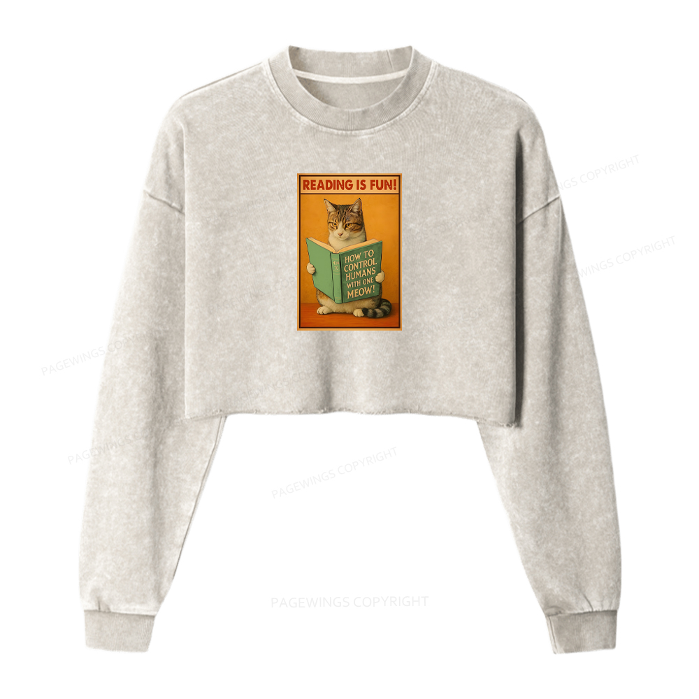 Pagewings Reading Is Fun Washed Crop Sweatshirt