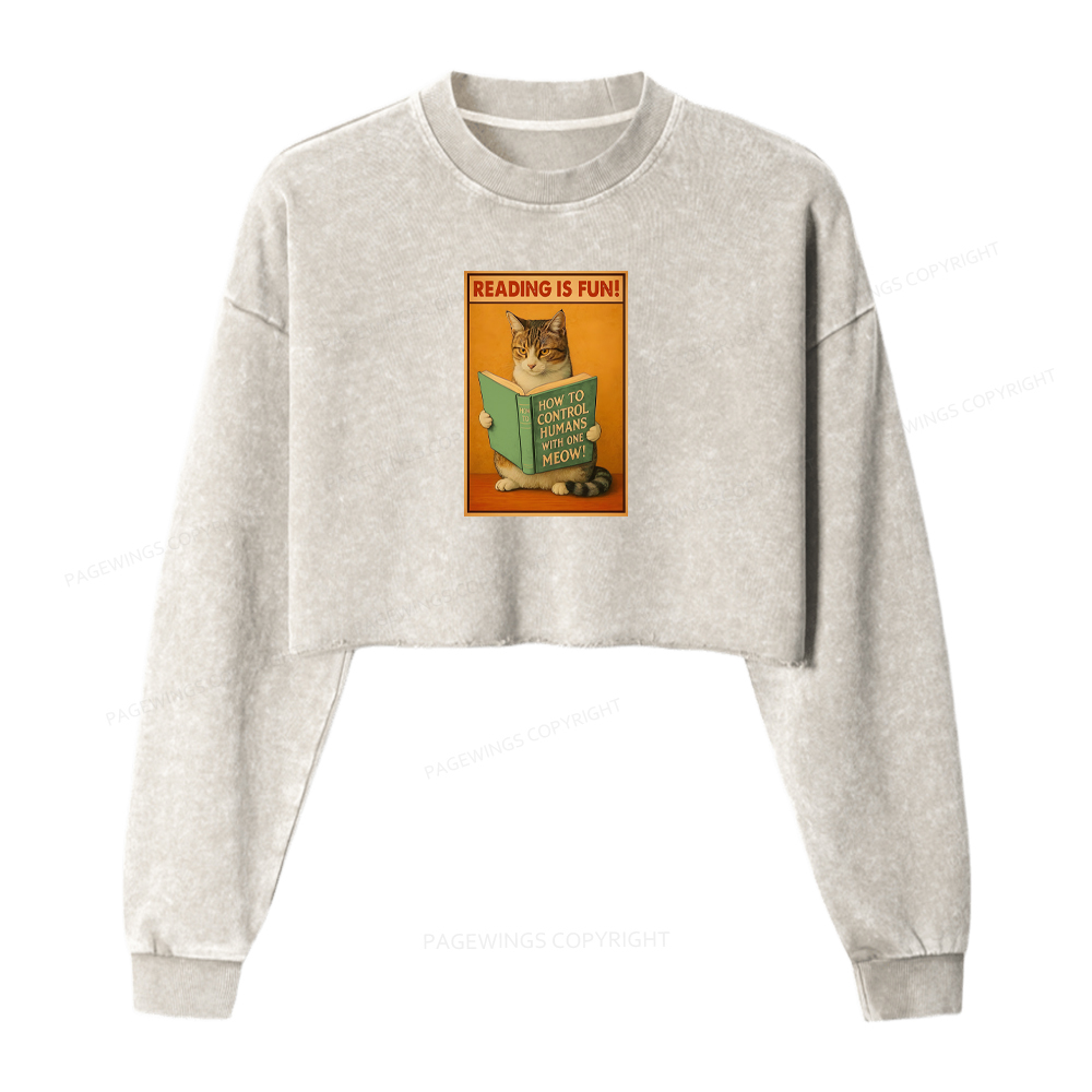 Pagewings Reading Is Fun Washed Crop Sweatshirt