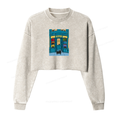 Pagewings The Library Cats Washed Crop Sweatshirt