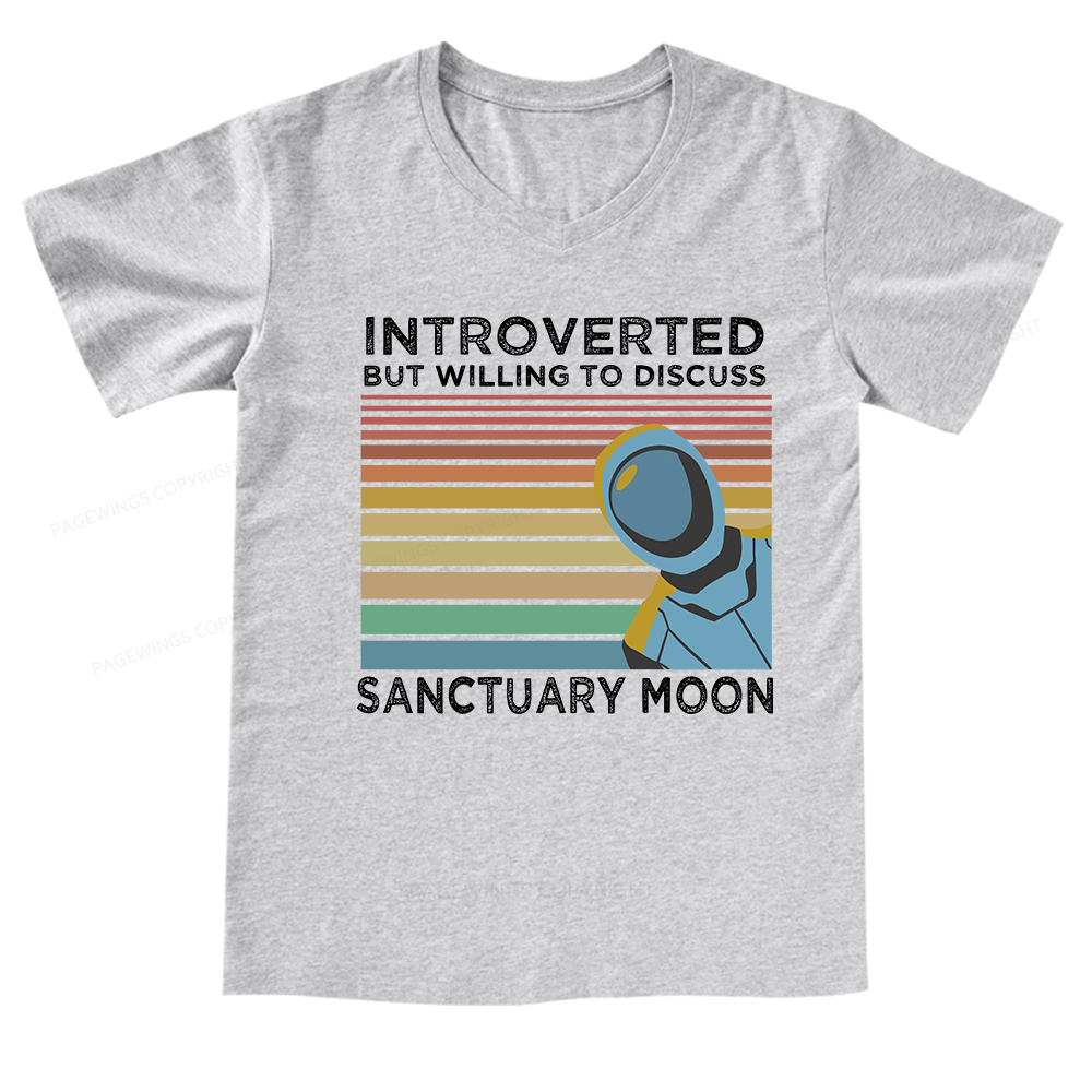 Pagewings Introverted But Willing to Discuss Sanctuary Moon V-neck T-shirt