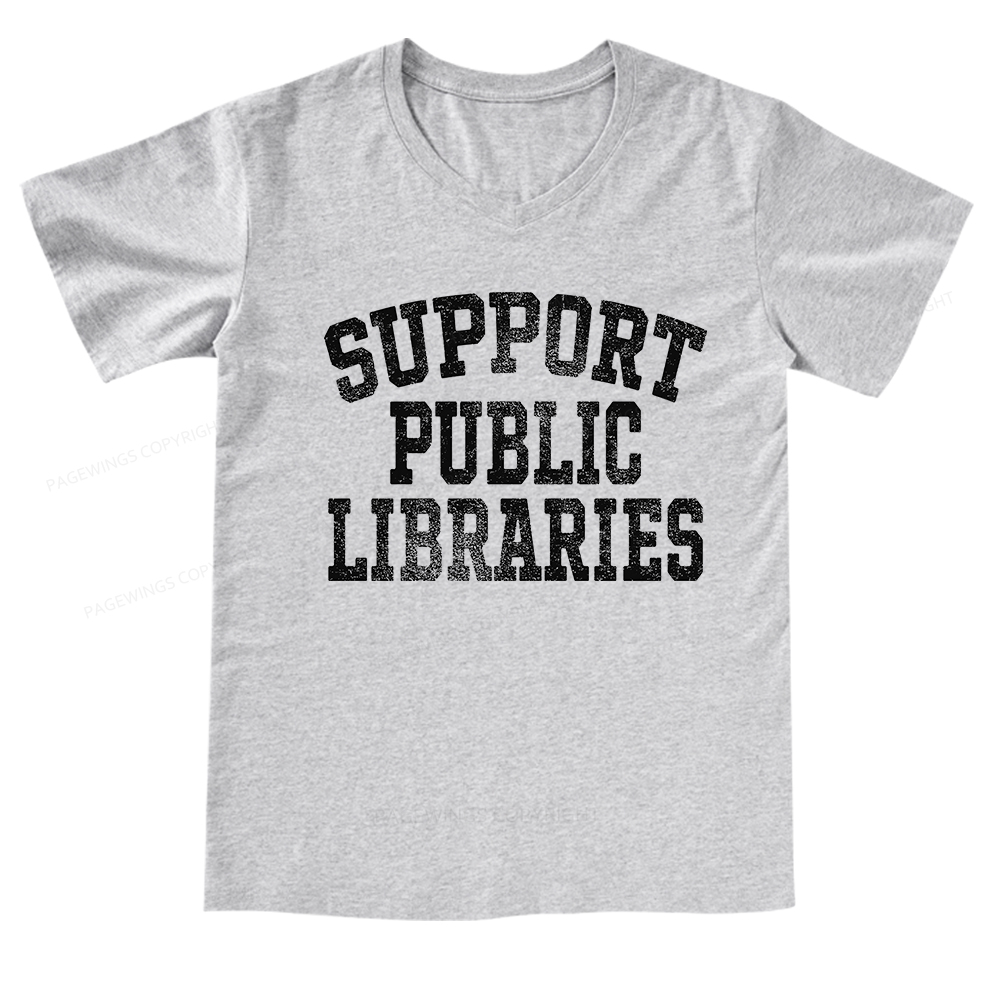 Pagewings Support Public Libraries V-neck T-shirt