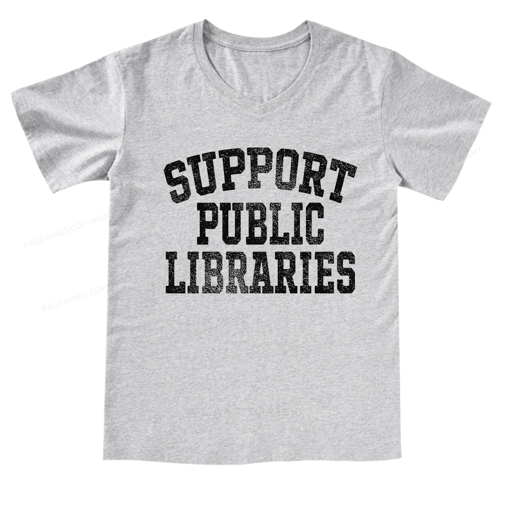 Pagewings Support Public Libraries V-neck T-shirt