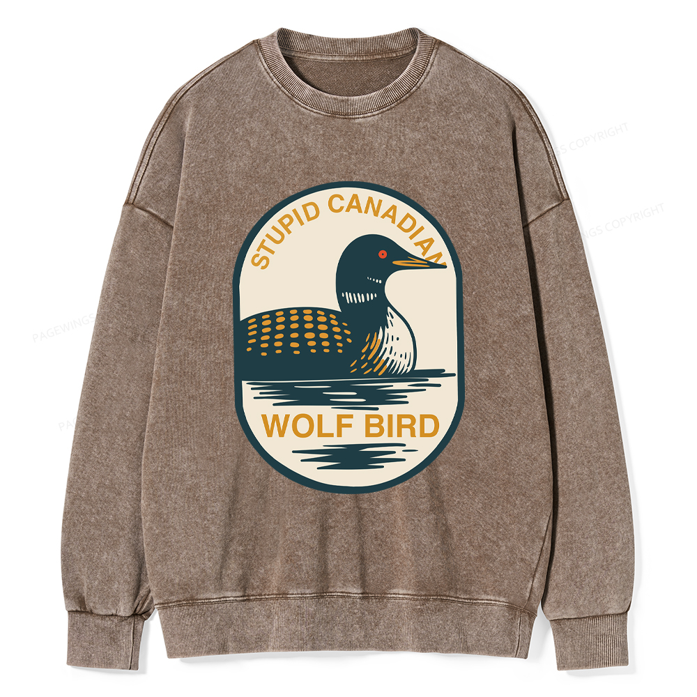 Pagewings Stupid Canadian Wolf Bird Washed Sweatshirt