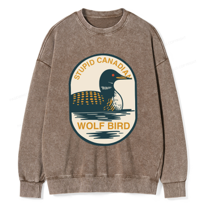 Pagewings Stupid Canadian Wolf Bird Washed Sweatshirt