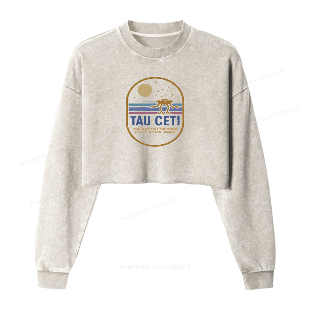 Pagewings Science Fiction Worlds Washed Crop Sweatshirt