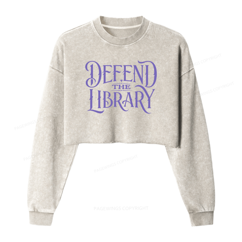 Pagewings Defend The Library Washed Crop Sweatshirt