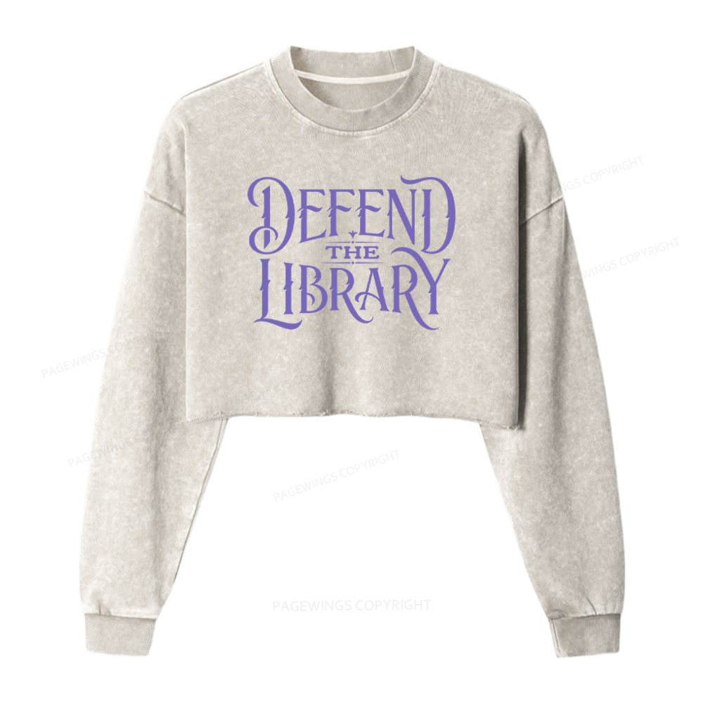 Pagewings Defend The Library Washed Crop Sweatshirt