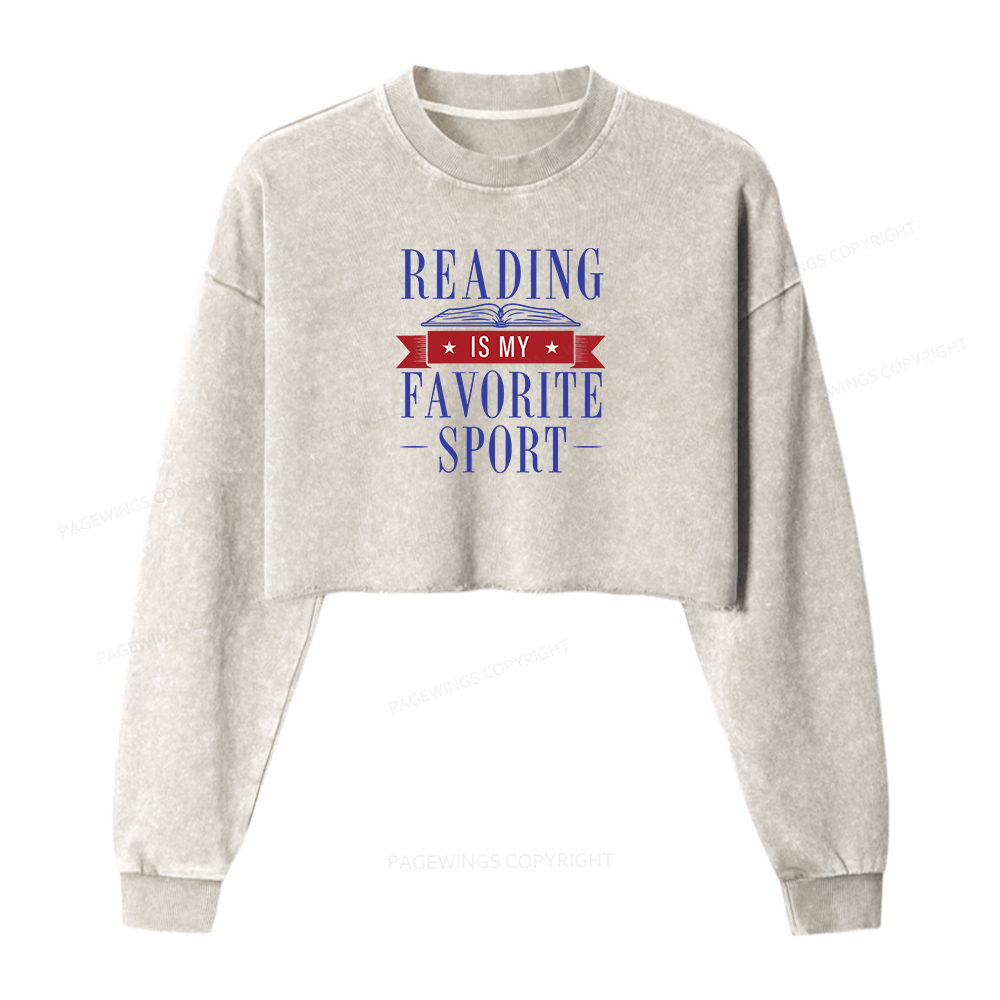 Pagewings Reading Is My Favorite Sport Washed Crop Sweatshirt