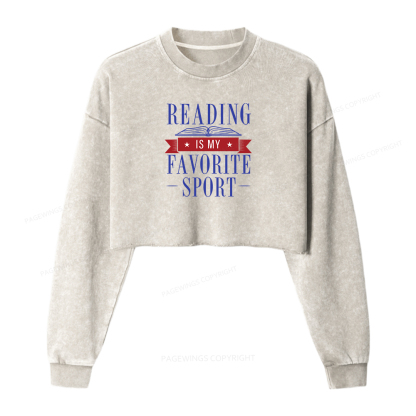 Pagewings Reading Is My Favorite Sport Washed Crop Sweatshirt