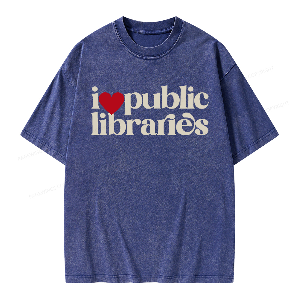 Pagewings I Love Public Libraries Unisex Washed T-shirt