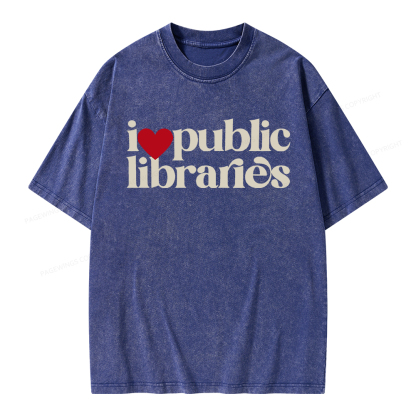 Pagewings I Love Public Libraries Unisex Washed T-shirt