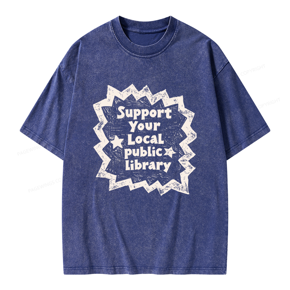 Pagewings Support Your Local public library Unisex Washed T-shirt