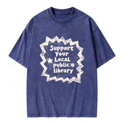 Pagewings Support Your Local public library Unisex Washed T-shirt
