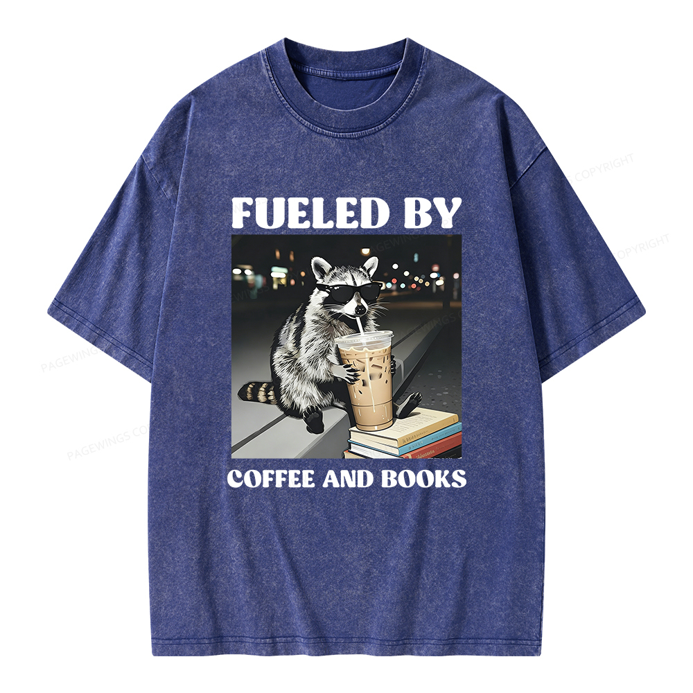 Pagewings Raccoon Reading And Drinking Iced Coffee Unisex Washed T-shirt