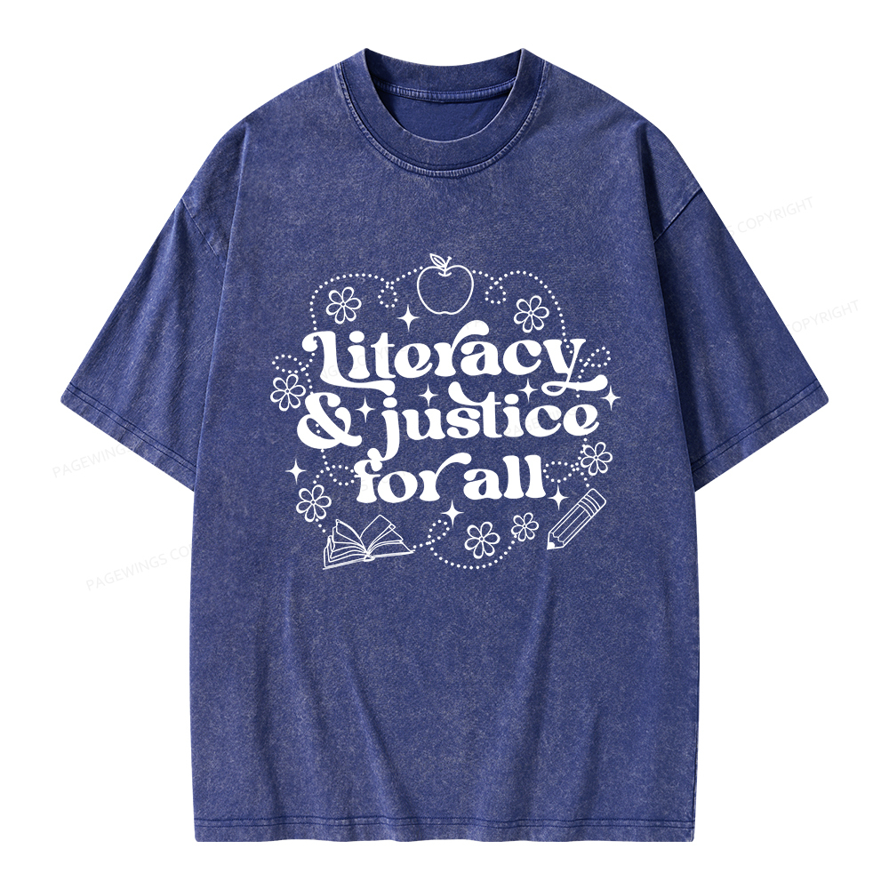 Pagewings Literacy Justice For All Unisex Washed T-shirt