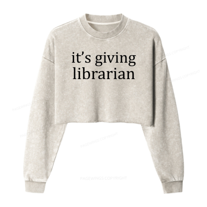 Pagewings It's Giving Librarian Washed Crop Sweatshirt