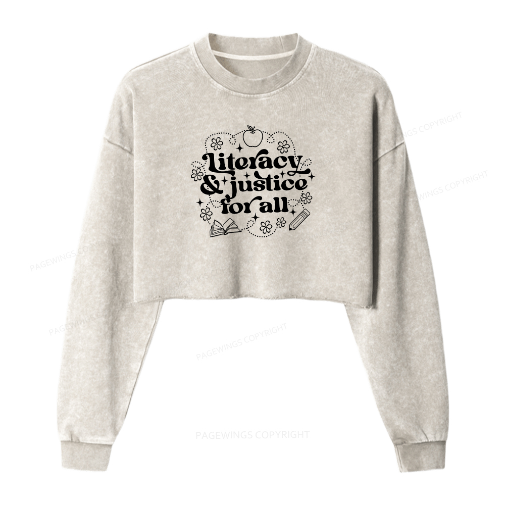 Pagewings Literacy Justice For All Washed Crop Sweatshirt