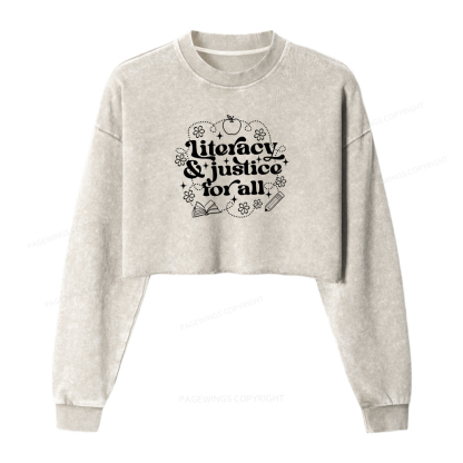 Pagewings Literacy Justice For All Washed Crop Sweatshirt