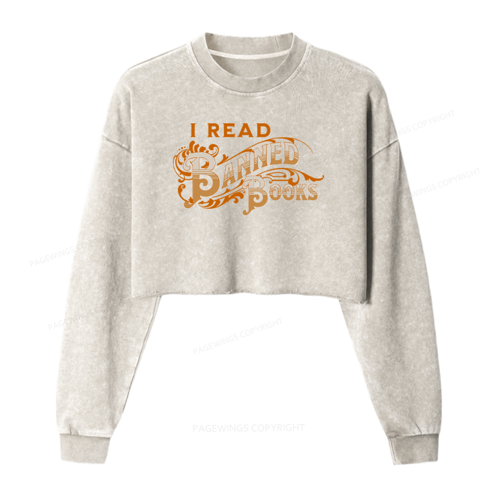 Pagewings I Read Banned Books Washed Crop Sweatshirt