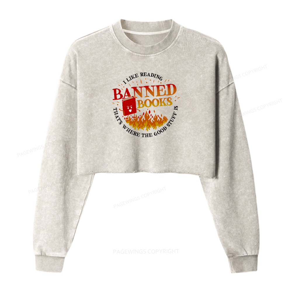 Pagewings Banned Books Washed Crop Sweatshirt
