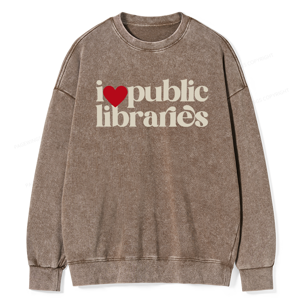 Pagewings I Love Public Libraries Washed Sweatshirt