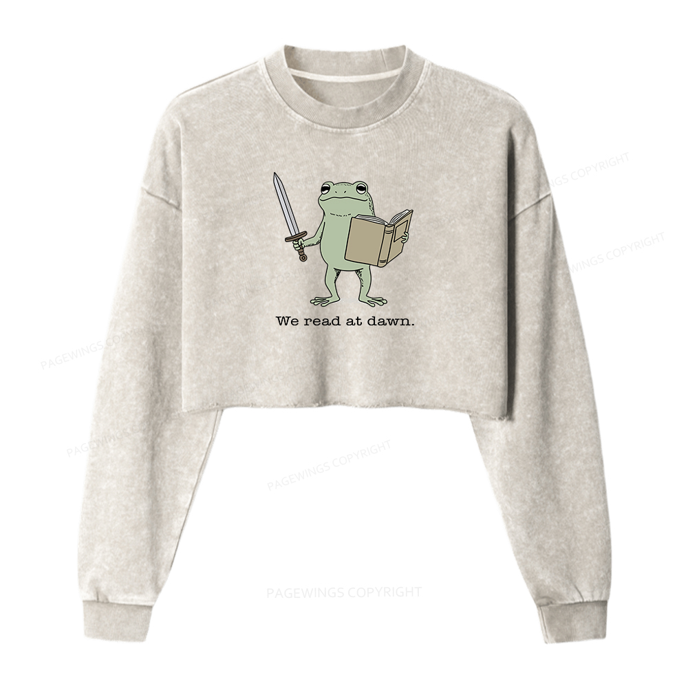 Pagewings We Read At Dawn Funny Frog Washed Crop Sweatshirt