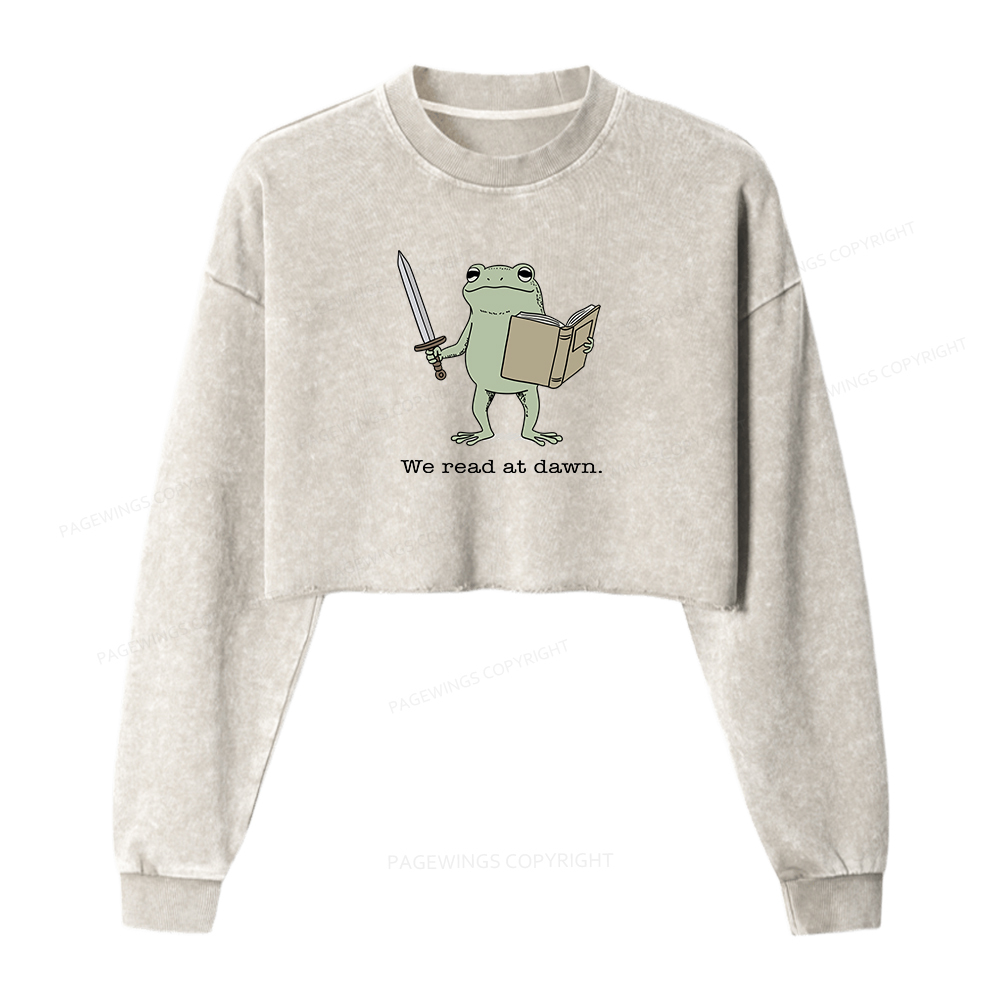 Pagewings We Read At Dawn Funny Frog Washed Crop Sweatshirt