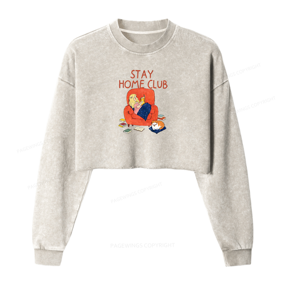Pagewings Stay Home Club Washed Crop Sweatshirt