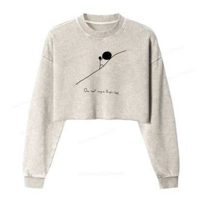 Pagewings One Must Imagine Sisyphus Happy Washed Crop Sweatshirt