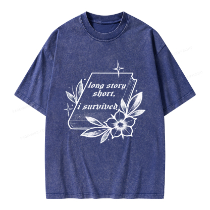 Pagewings Long Story Short I Survived Unisex Washed T-shirt