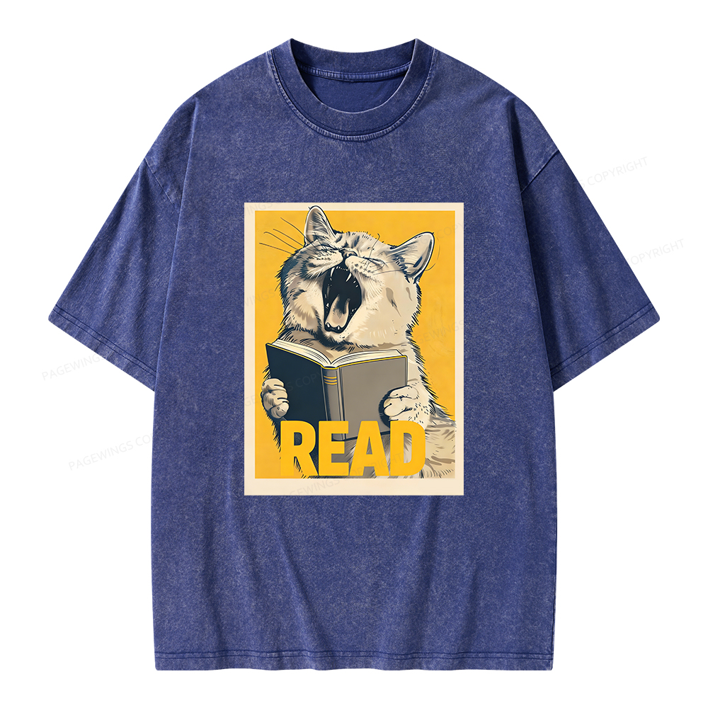 Pagewings Cat Read Books Unisex Washed T-shirt