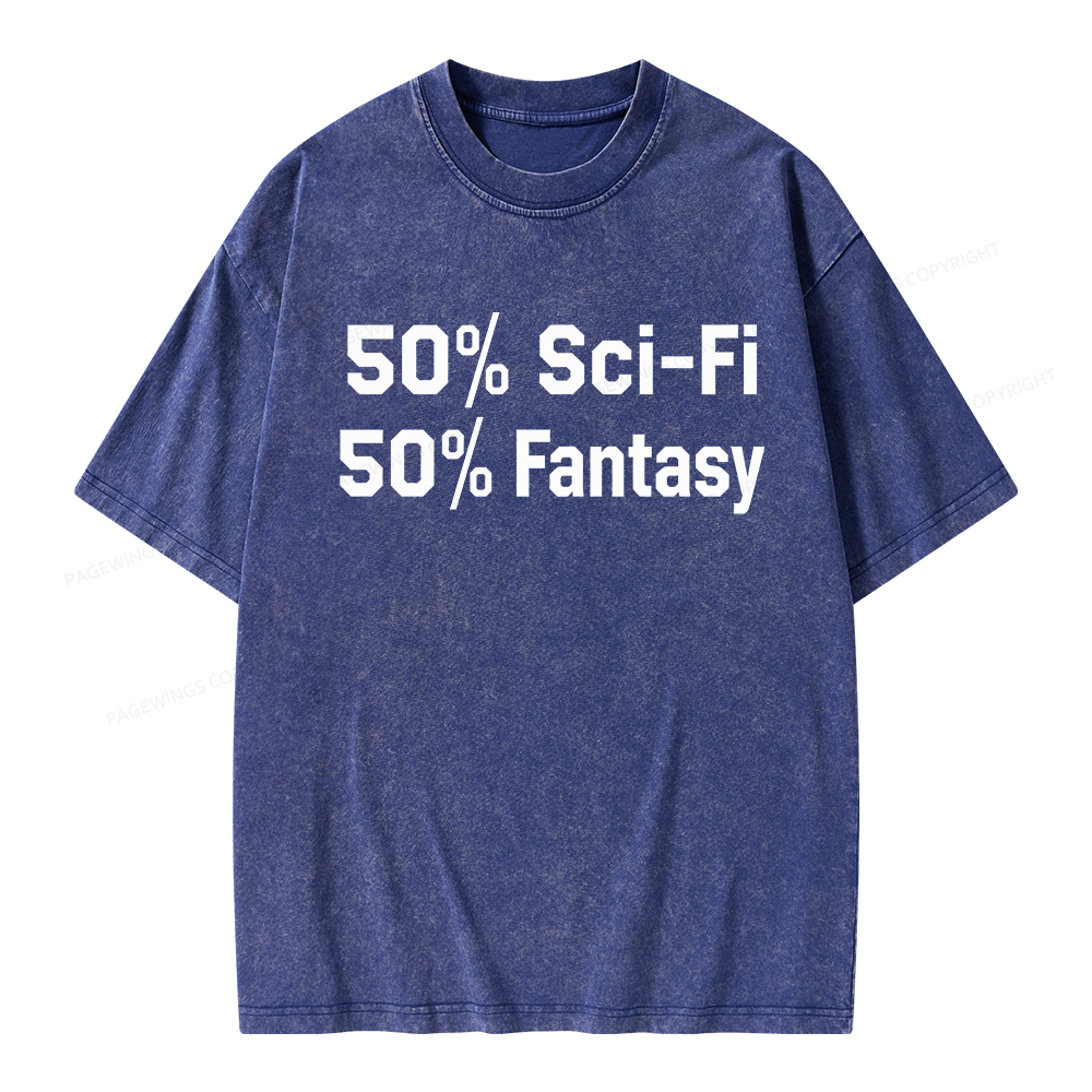 Pagewings 50% Sci-Fi 50% Fantasy Unisex Washed T-shirt