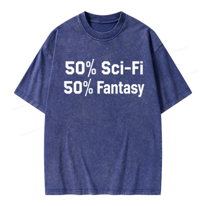 Pagewings 50% Sci-Fi 50% Fantasy Unisex Washed T-shirt