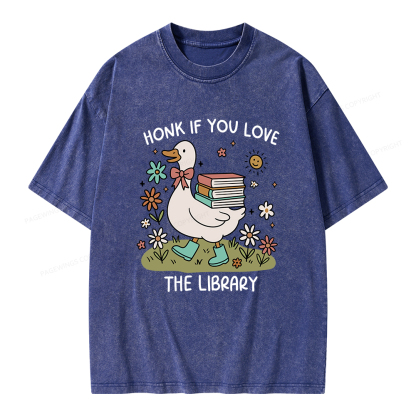 Pagewings Honk If You Love The Library Unisex Washed T-shirt