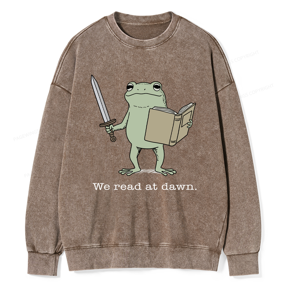 Pagewings We Read At Dawn Funny Frog Washed Sweatshirt