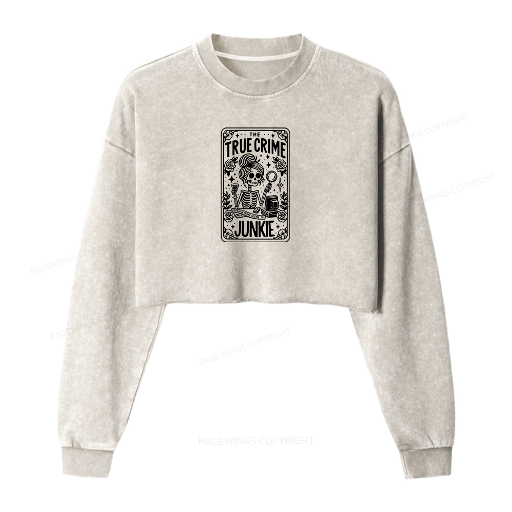 Pagewings True Crime Junkie Tarot Card Washed Crop Sweatshirt