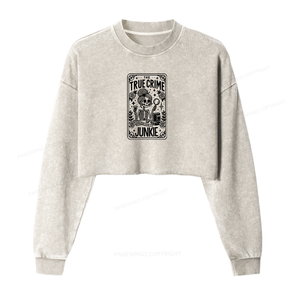 Pagewings True Crime Junkie Tarot Card Washed Crop Sweatshirt