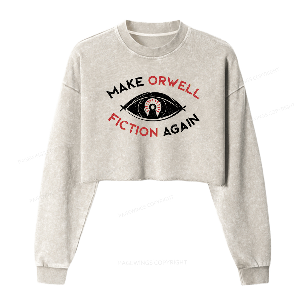 Pagewings Make Orwell Fiction Again Washed Crop Sweatshirt
