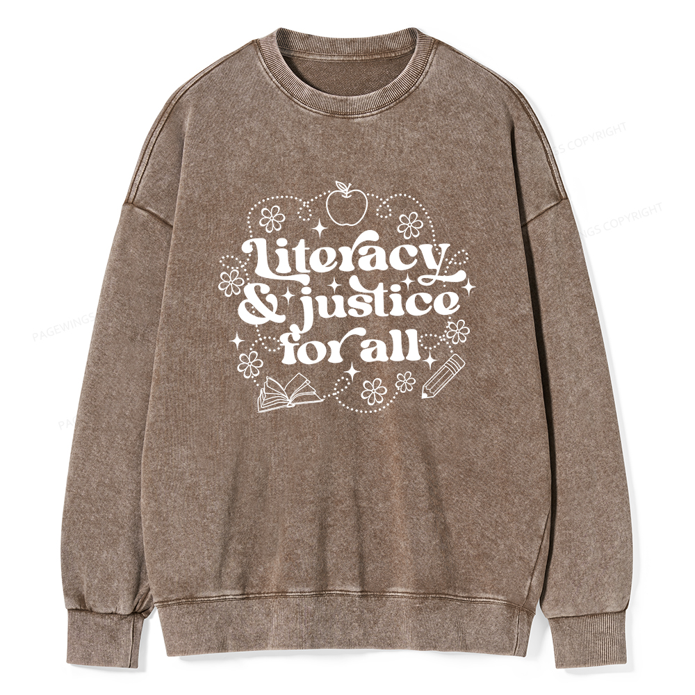 Pagewings Literacy Justice For All Washed Sweatshirt
