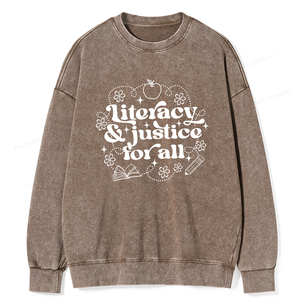 Pagewings Literacy Justice For All Washed Sweatshirt