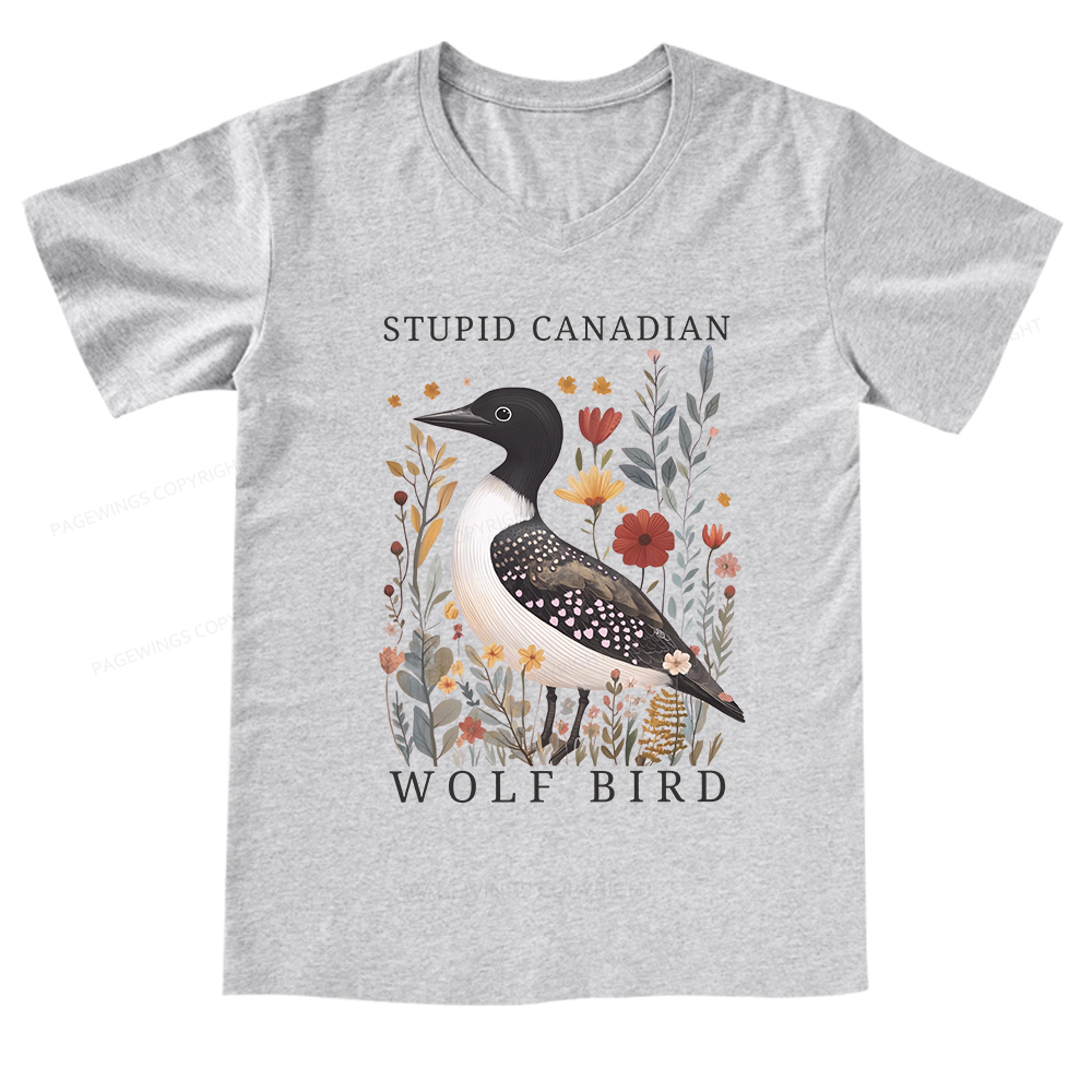 Pagewings Stupid Canadian Wolf Bird V-neck T-shirt