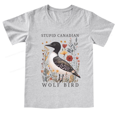 Pagewings Stupid Canadian Wolf Bird V-neck T-shirt